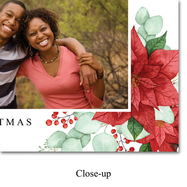 Watercolor Poinsettia Christmas Photo Holiday Card with Envelope